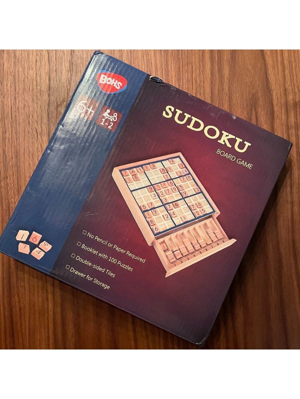 BOHS Wooden Sudoku Board Game with Drawer - NWT